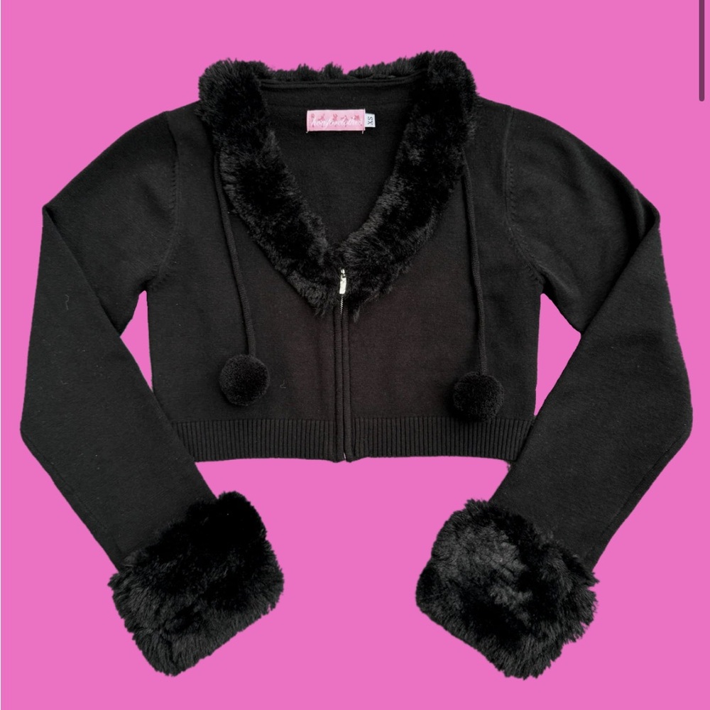 black polar princess fur zip up jacket